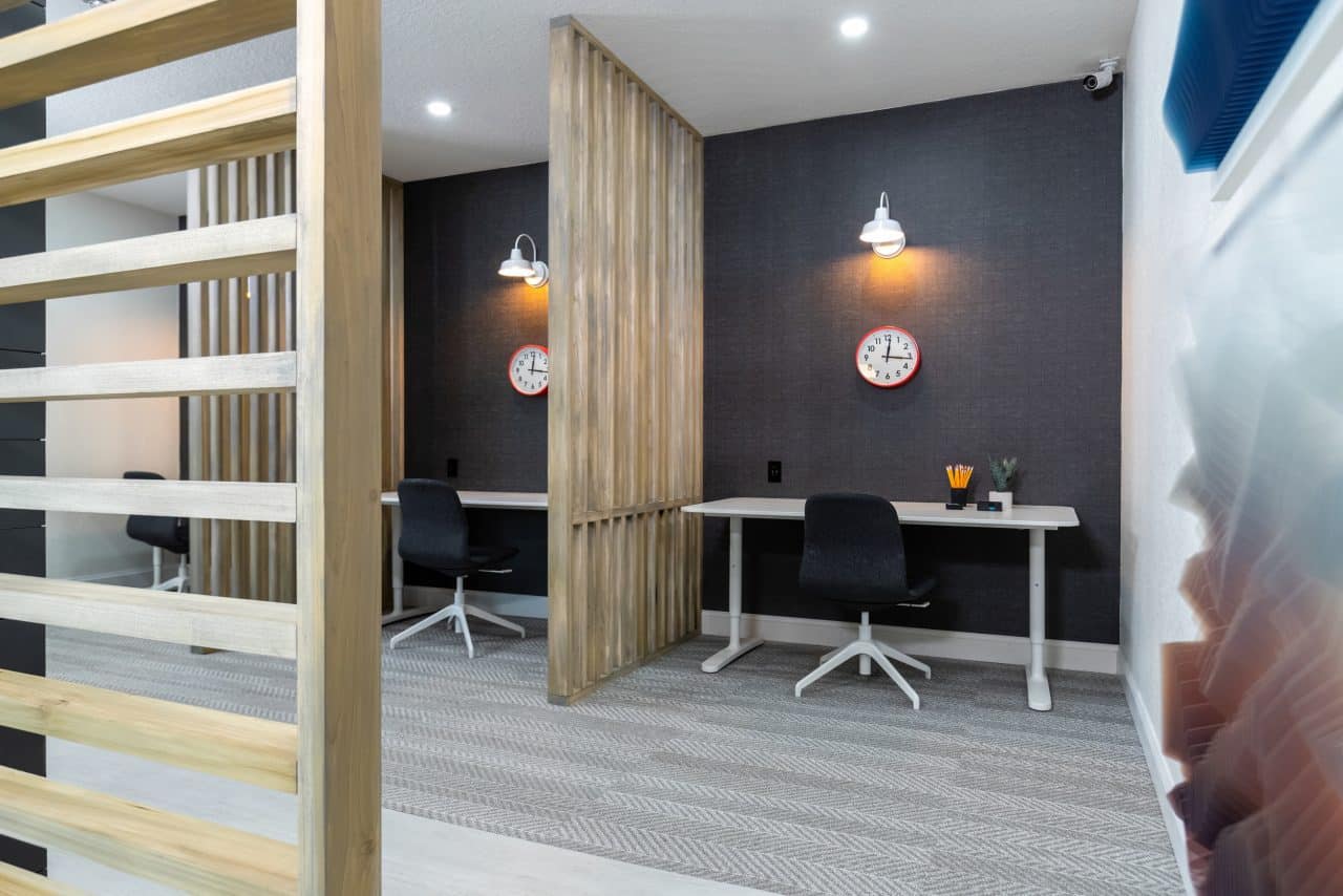 the collective at columbia off campus housing study lounge private desks